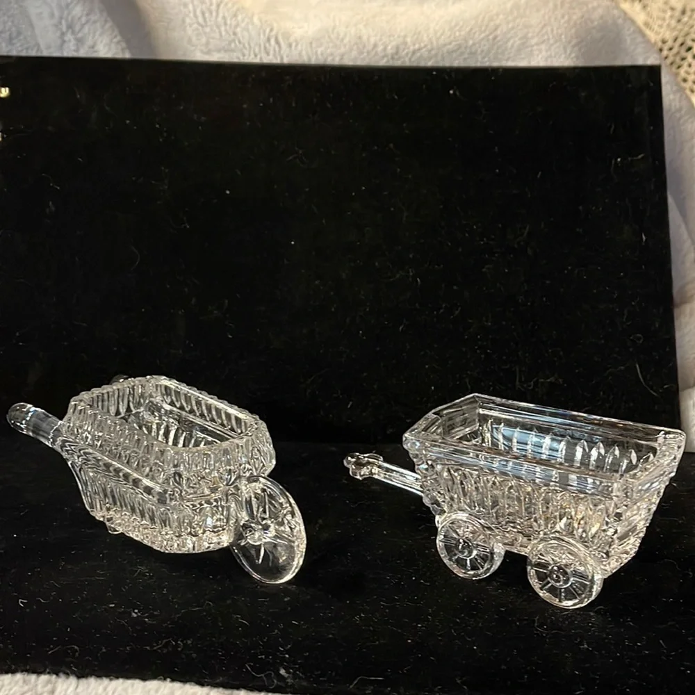 Lead Crystal Wheelbarrow & Hand Cart/Goat Cart Great for storing Sweetener Pkts